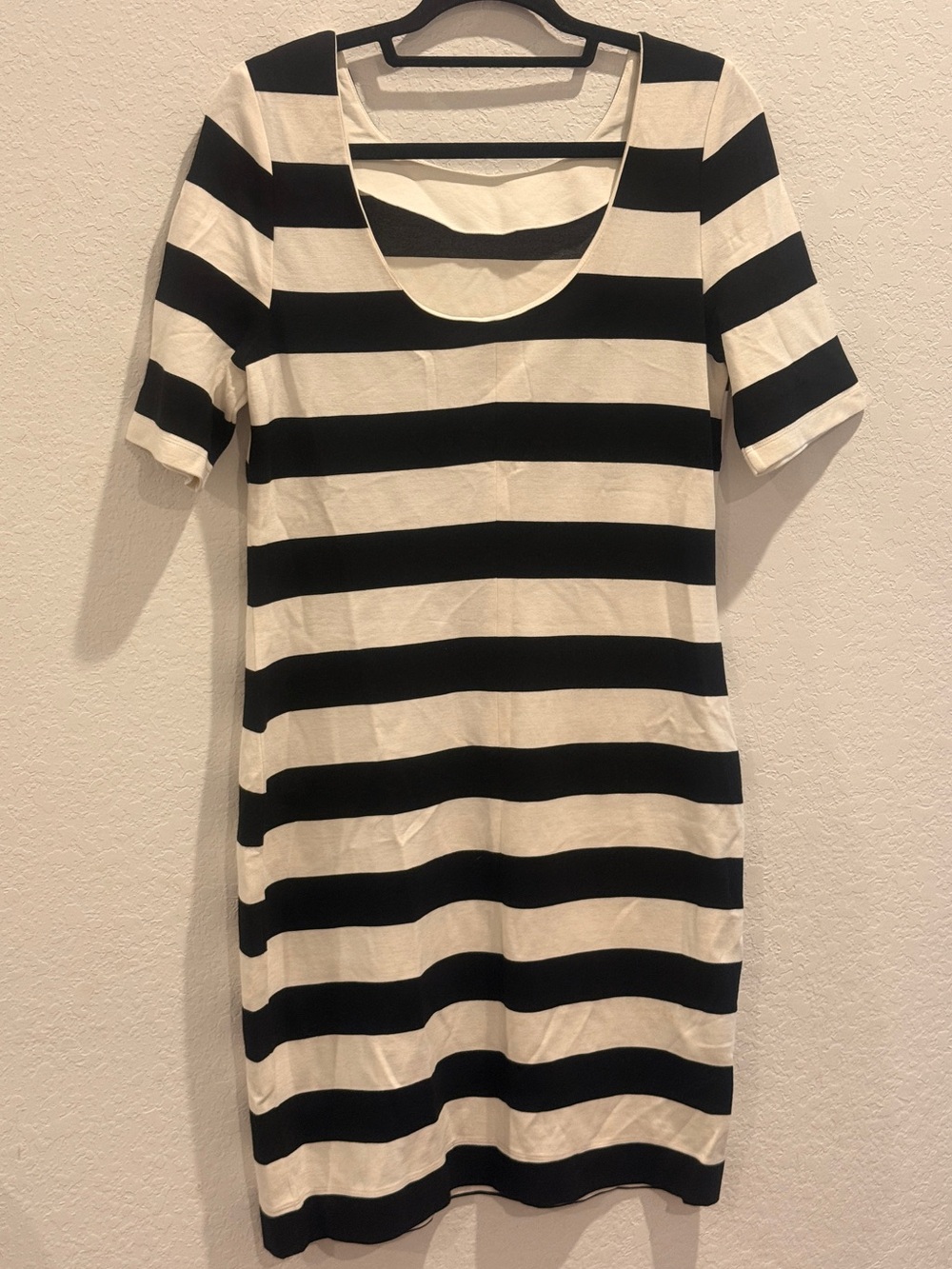 Banana Republic Black and White Striped Scoop Neck Mini Dress